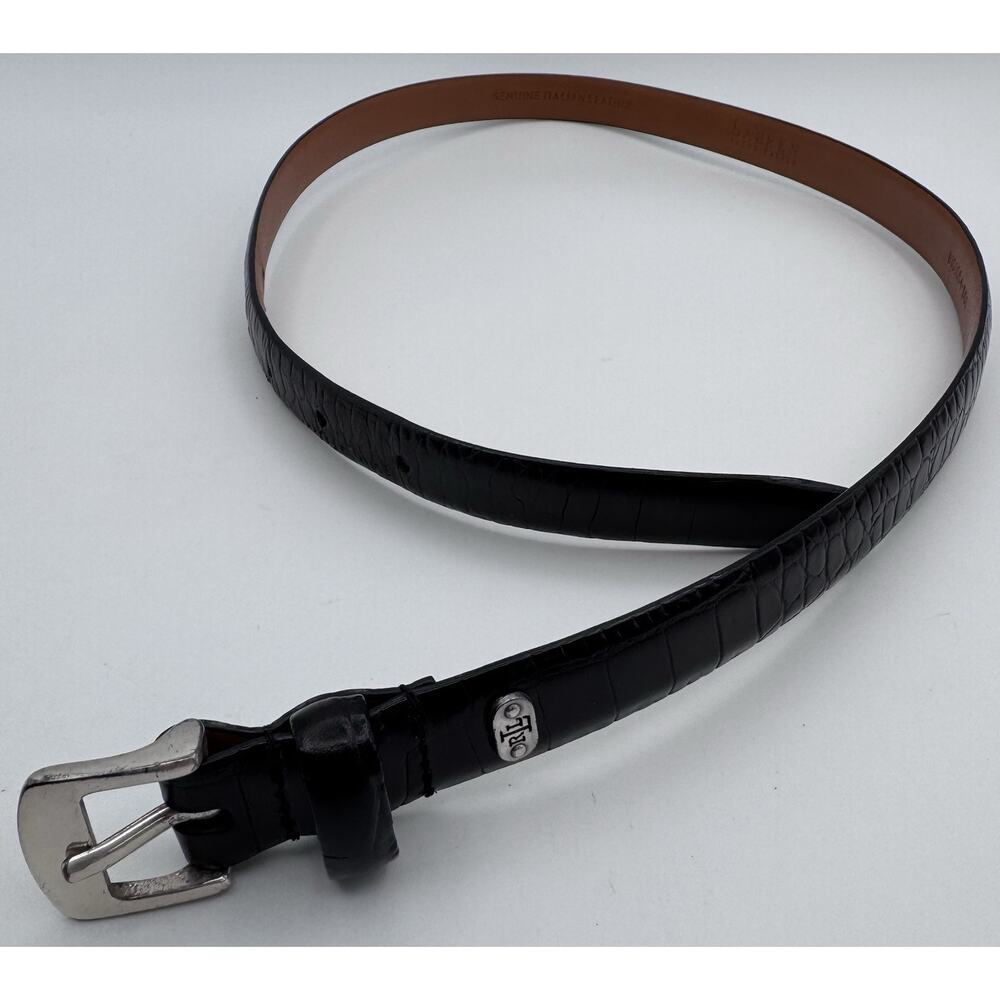 Lauren Ralph Lauren Italian Leather Belt Black Croc Embossed Solid Brass Sz S